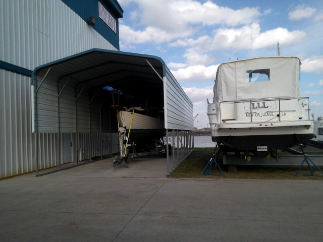 Guen in shed at Seabrook Marina